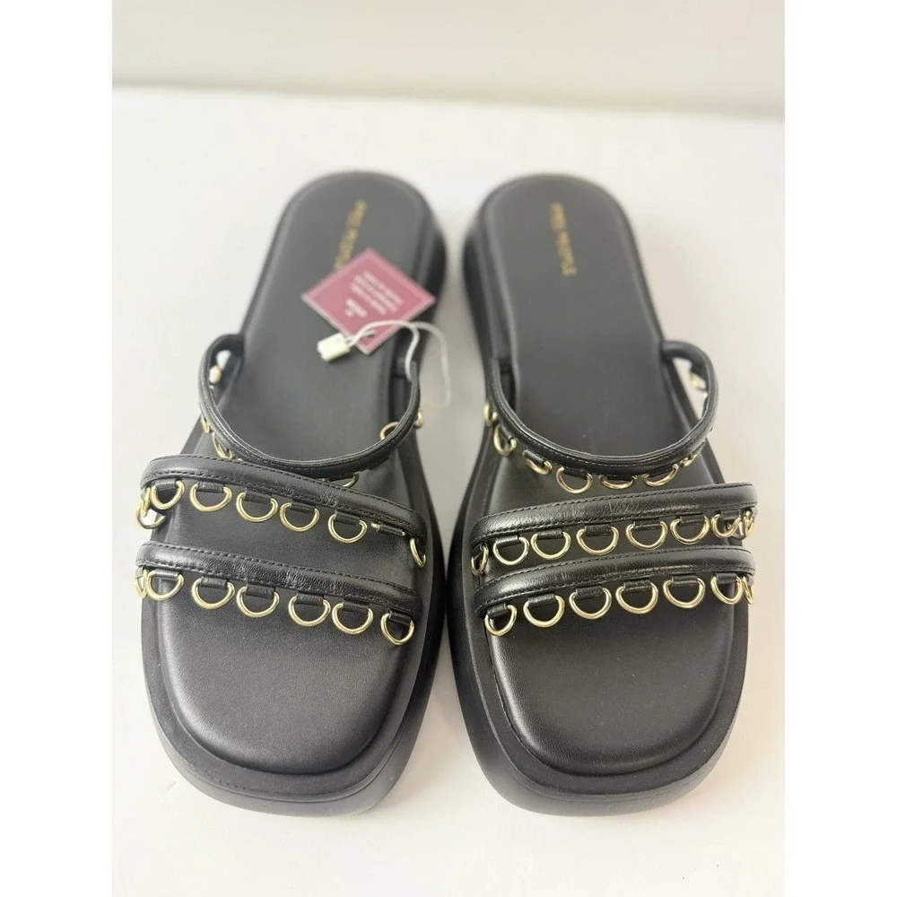 Free People Midas Touch Slides Sandals Black Leather Chunky Studded Sz 11 - Picture 4 of 7